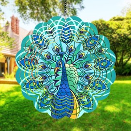 Peacock Metal Wind Spinners - Gifts for Women Mom Grandma Wife, Hanging Wind Spinner for Outdoor & Indoor Decorations, 12 inch Wind Spinner for Christmas Ornament Gifts