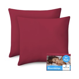 Cushion Cover 60 x 60 cm, Raspberry Red, Set of 2 Cushion Covers, Premium Mako Cotton, Pillow Cover for 60 x 60 cm Pillows, Cushion Cover for Sleeping Pillow/Sofa Cushion/Decorative Cushion, Oeko-Tex