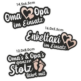folien-zentrum - 3 x Sticker Set - Car Sticker Grandma Grandpa Enkeltaxi im Einsatz - Ganzer Stolz - Sticker Sayings for Car - Car Sticker Made in Germany 1