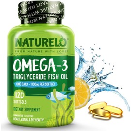 NATURELO Burpless Omega-3 Fish Oil – 1100mg Triglyceride Omega-3 (EPA + DHA) for Heart, Brain, Eye & Joint Health 