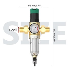 1 Inch Pressure Relief Valve Water Pressure Regulator, DN 32 Brass Thickened Pressure Regulator Water, Water Pressure Regulator with Filter and Pressure Gauge, Suitable for Homes, Buildings, Factories