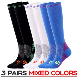 Beauty-DP® 3Pare medias de compresion para varices 20-30punta hombre mujer Black+Blue+Whi - 3 Pair Compression Socks, 1x Black+1x Blue+1x White, XXL (Men 10+, Women 11+)