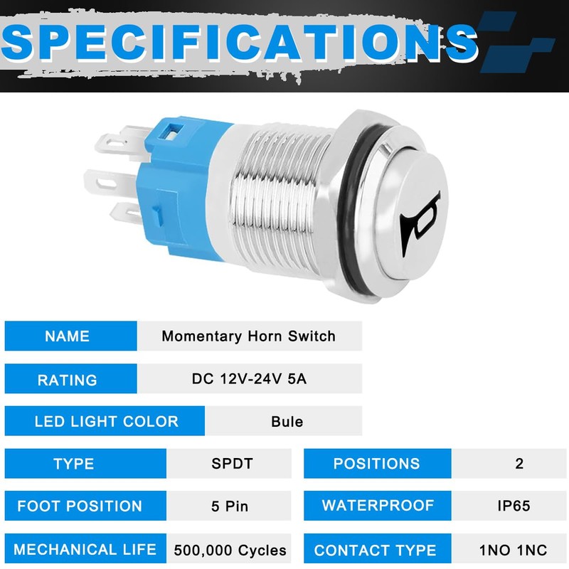 MKBKLLJY 2PCS 16MM Horn Switch Raised Speaker Horn Momentary Push