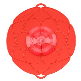 Kochblume das Original, Silikon Überkochschutz für Töpfe und Pfannen, Mikrowellen-Deckel, Spritzschutz und Dampfgar-Aufsatz | (rot, XL | Topfgröße 20-28cm)