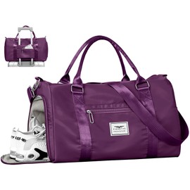 FIORETTO Womens Gym Sports Bag Travel Bag with Shoes Compartment & Wet Pocket, Weekend Overnight Duffle Hospital Bag Carry On Bag Holdall for Travel Swimming Dark Purple
