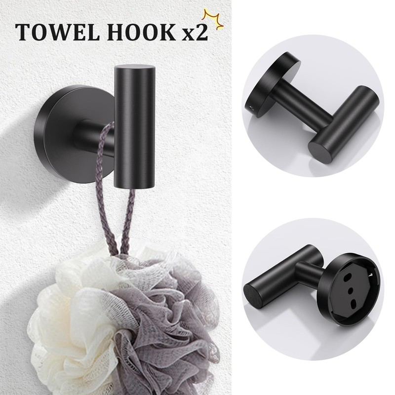 TURS 5-Pieces Matte Black Bathroom Hardware Accessories Set SUS304 Stainless