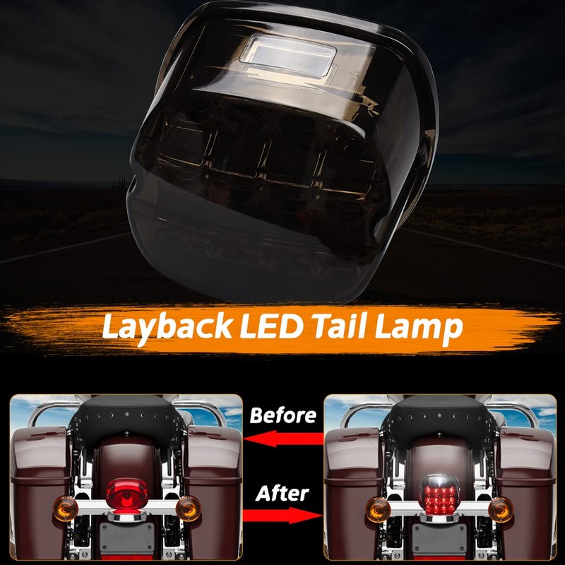 MotoParAcc Smoked LED Tail Light, Motorcycle Rear Layback Brake Taillights