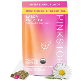 Pink Stork Labor Prep Tea, Organic Red Raspberry Leaf with Chamomile and Rosehip, Caffeine-Free, Pregnancy Must Haves, Labor and Delivery Essentials, Third Trimester Pregnancy - 15 Sachets