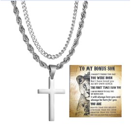 Ewtogift Steel Cross Necklace for Youngers Rope Cross Pendant Necklace Cuban Link Chain Mens Jewelry Bonus Son Gift for Teen Male to My Step Son from Mon Graduation Birthday Christmas Gifts