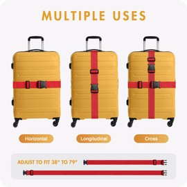 WVM 4 Pack Luggage Straps 79" Long Belts Keep Suitcase Secure, Easy to Identify Travel Belt Connector Holds Suitcase Together, Extends Life of Bag, Red