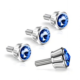 Gseigvee Pack-4 Bling License Plate Screws Fastener Kit, Crystal Rhinestones Car Anti Theft Screw Caps, Aluminum Alloy License Plate Frame Decorative Screws Bolts for Car Truck Motorcycle SUV (Blue)
