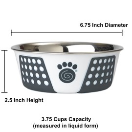 PetRageous 15001 Fiji Stainless Steel Non-Slip Dishwasher Safe Dog Bowl 3.75-Cup Capacity 6.75-inch Diameter 2.5-inch Tall for Medium and Large Dogs, White and Slate Blue