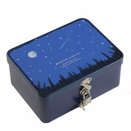 Retro Style Rectangle Tinplate Storage Box with Padlock, Home Kitchen Desktop Storage Tin Canister, Chocolate Candy Tea Coffee Cosmetics Jewelry Photos Gift Case (Meteor shower)