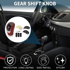 TUCKBOLD Universal Shift Knob, Gear Shifter Knob with 3 Adapter for 6 Speed Manual Transmission Vehicle, 9.5cm, PU Leather, Red Black, 1 Set