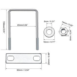 TA-VIGOR 4 sets M8 Square U-Bolts, 60mm Inner Width 150mm Length Steel U-Bolts with Nut, Plate, Washer for Attaching Piping Conduit Cable Tube Brackets Boat Trailer
