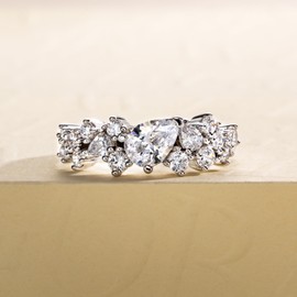 Gobaalele Cubic Zirconia Half Eternity Wedding Band Ring 1.68cttw 5A Grade Pear Cut Simulated Diamond CZ Stackable Promise Anniversary Ring for Women Size7