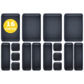 Drawer Organiser Set, Organiser System, Storage Box, 16-Piece Drawer Organiser, Kitchen, 3 Sizes, Adjustable, Non-Slip Organiser Box for Desk, Bathroom, Office, Utensils