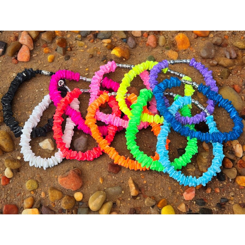 BlueRica Puka Chip Shell Anklet (Solid Color) 10" (Neon Green)