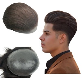 PU Skin Toupee for Men Hair Pieces 10 x 8 Inch Men's Toupee Human Hair Replacement System 0.04 mm Thinking Skin Hair Prosthesis Men's Hair Patch Units Implant for Men (#2 Dark Brown)