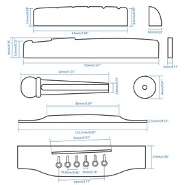 Swhmc 6 String Guitar Bridge Rosewood Acoustic Guitar Bridge Saddle Nut Pins Set for 6 String Guitar (Light Yellow Bridge Saddle)