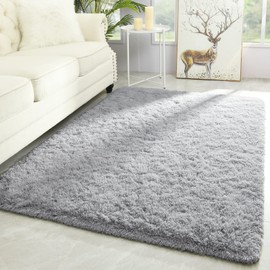 Merelax Soft Modern Indoor Shaggy Area Rug for Bedroom Livingroom Dorm Kids Room Home Decorative, Non-Slip Plush Fluffy Furry Fur Rugs Comfy Nursery Accent Floor Carpet 3x5 Feet, Grey
