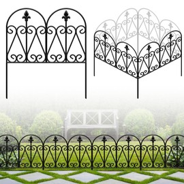 HIHADUUM 24.5 in(H) x 10.8 ft(L) Garden Fence, 5 Pack Animal Fence Barrier for Dogs, Rustproof Metal Arched Garden Fences Borders, Black No Dig Fence for Flower Bed, Patio, Yard, Outdoor Decor