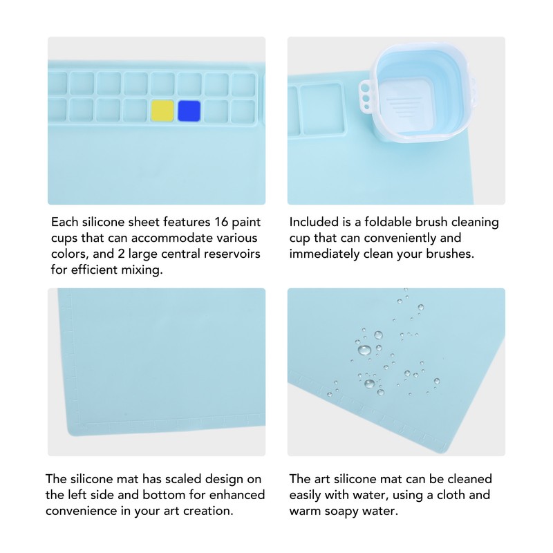 Silicone Painting Mat with Water Cup Washable Protruding Scale Line