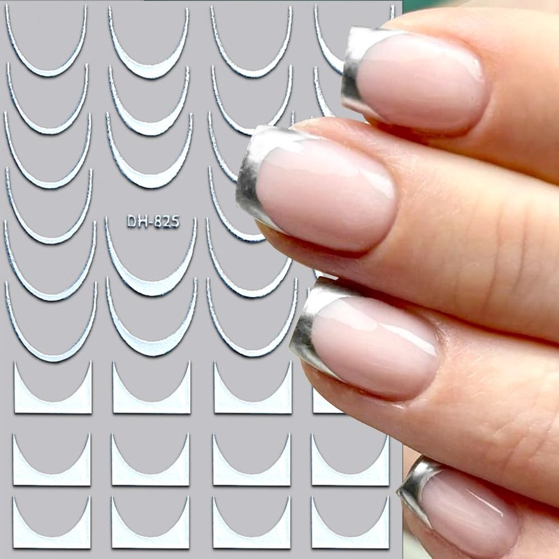 Französische Spitze Nagelsticker Gold Silber French Tip Nail Sticker 3D