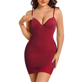 Jengo Shapewear Slip with Built-In Bra - Body Shaper Dress for Tummy Control (UK, Alpha, M, Regular, Red)