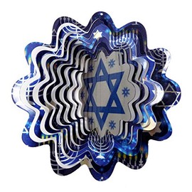 WorldaWhirl Whirligig 3D Wind Spinner Star of David 6 point Hexagram Yard Twister Home Decor Stainless Steel (12 Inch)