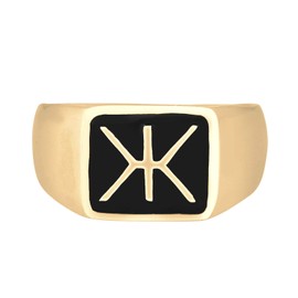 Kuzzoi 0602521521 Men's Signet Ring, Solid Ring (14 mm) for Men in 925 Sterling Silver Gold-Plated, Elegant Enamel Logo, Black, Golden Ring for Men in Ring Size 60 - 66, Sterling Silver