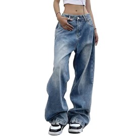 EMMIOL Women Wide Leg Baggy Jeans Low Waist Y2K Boyfriends Jeans Loose Denim Pants Blue
