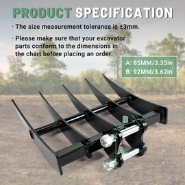 Aumzong Mini Excavator Attachment Rake, Wide Backhoe Rake Fit for 0.8T-1.5T Mini Excavators - Span: 3.5in|Hole Diameter: 0.98in|Center Distance: 3.4in - Replace Hydraulic Tilt Excavator Attachment