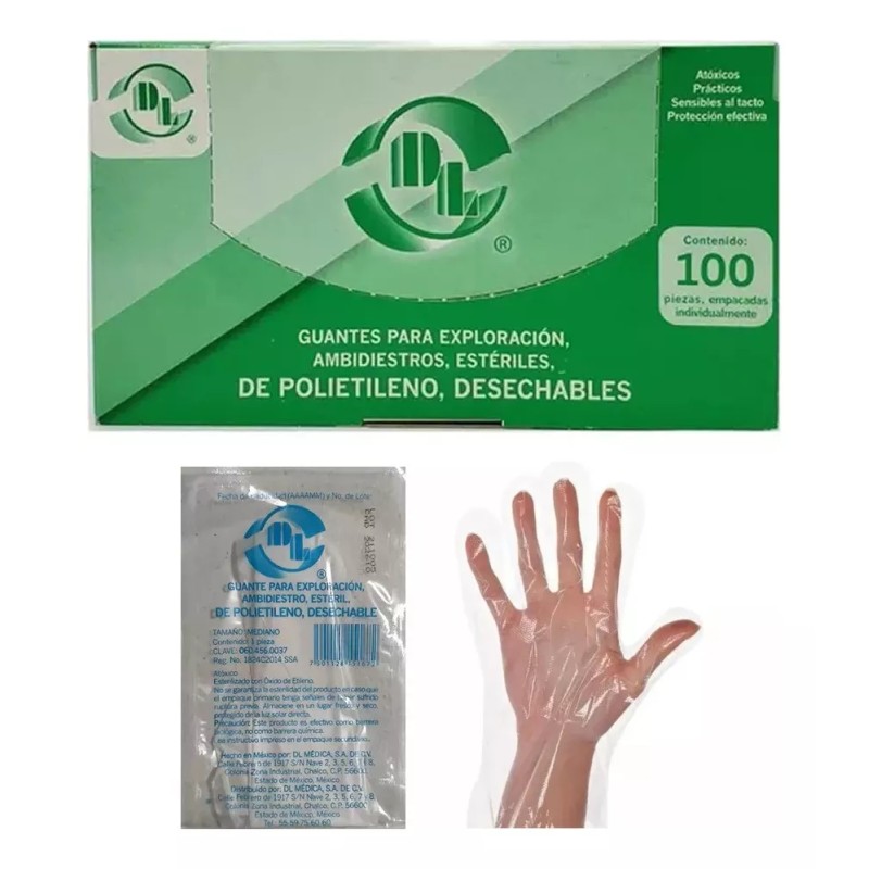 DL Guantes Estériles Medianos De Polietileno Caja Con 500