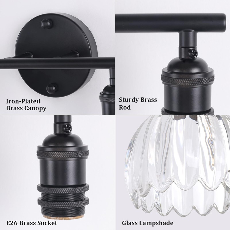 Shenmoyl Bathroom Light Fixtures, 2-Light Black Vanity wall Light Over