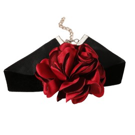 Pingyongchang Black Choker Necklace Camellia Flower Lace-up Necklace For Women Lace Velvet Collar Choker Colorful Bride Wedding Party Summer Necklaces - Red Choker