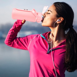 Edge by Body Code 34Oz Motivational Glass Water Bottle with Straw, Time Marker & Sleeve