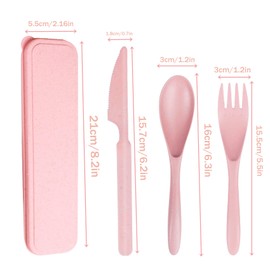 Wheat Straw Reusable Utensils Set with Case, 1 Set Travel Cutlery Portable Knife Fork Spoon, BPA-Free Lunch Box Accessories for Camping Hiking Daily Use