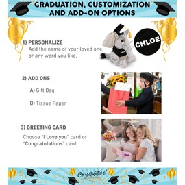 DolliBu Sitting Elephant Graduation Plush Toy - Super Soft Graduation Stuffed Animal Dress Up with Gown and Cap with Tassel Outfit - Gift with Personalization - 9 Inches