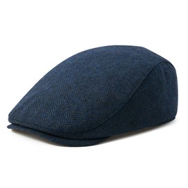 FEINION - Gorro plano de mezcla de lana para hombre, azul marino, (Herringbone Navy), Talla única