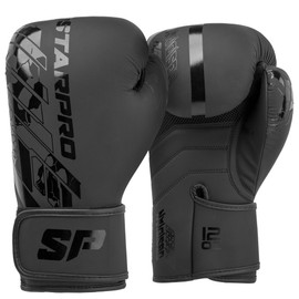 Starpro Black Boxing Gloves - Fuax Leather - Training, Sparring & Kickboxing Gloves for Men & Women - 8oz 10oz 12oz 14oz 16oz