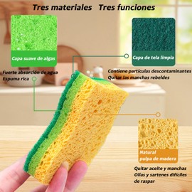 LAMEREC Esponjas Naturales para Lavar Platos Paquete de 12 Piezas, Esponjas de Cocina Ecológicas Hechas de Algas y Pulpa de Madera, de Secado Rápido, Inodoro, Utilizadas para Lavar y Limpiar Platos