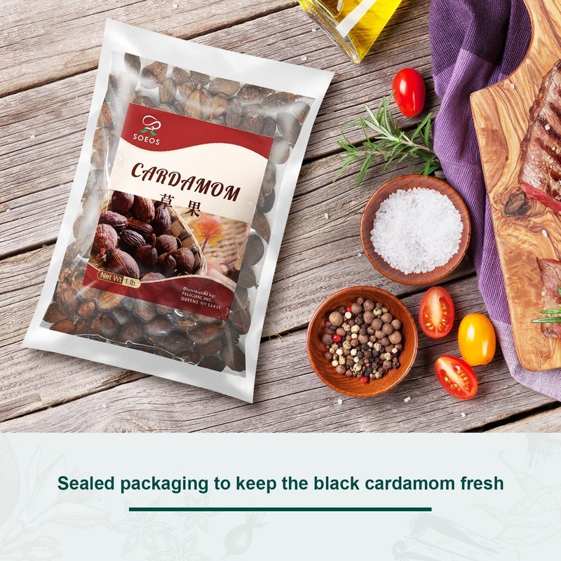 Soeos Chinese Cardamom Seeds, Amomum Tsaoko, Caoguo, 1lb