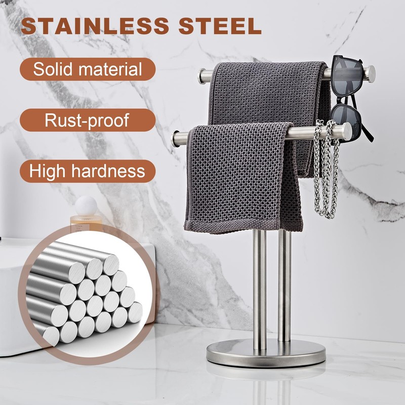 SHUNLI Hand Towel Holder Stand, Double Towel Rack Free Standing