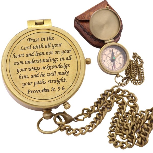 Trust in The Lord, Proverbs 3: 5-6, Solid Brass Directional Engraved Compass, Baptism Gifts for Boys Girls, First Communion, Christian Gifts for Men, First Confirmation Gifts for Boys Catholic Gifts