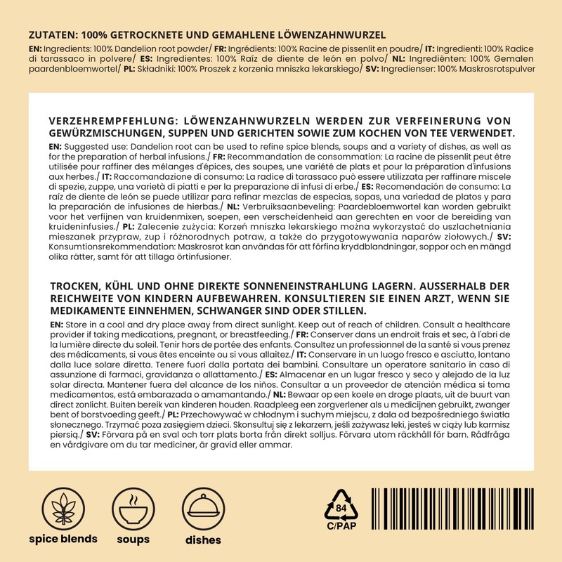 IDDA Herbal Dandelion Root Powder 200 g, Dandelion Root Dried