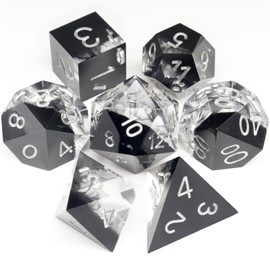 Haxtec Sharp Edge DND Dice Set Black Swirl Resin Dice with Dice Case D&D Dice for RPG Role Play Games Dungeons and Dragon Gifts