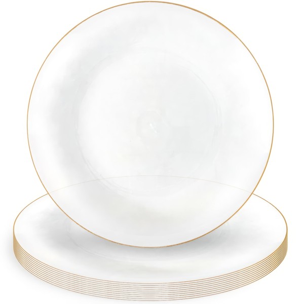Blue Sky Organic Hammered White Transparent Gold Rim Plates -