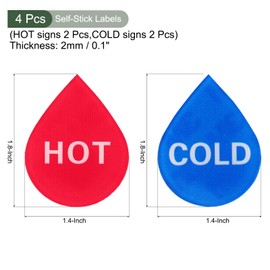 YOKIVE Set of 4 Hot Water Temperature Display Stickers Sink for Kitchen Acrylic Labels (Blue, Red, White, 1.7 x 1.4 inches (4.4 x 3.6 cm)