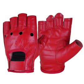 Royal Coalition Men's Leather Gloves Racing Fingerless Motorcycle Lambskin Gloves W/Breathable Open Knuckle (Red, X-Large)
